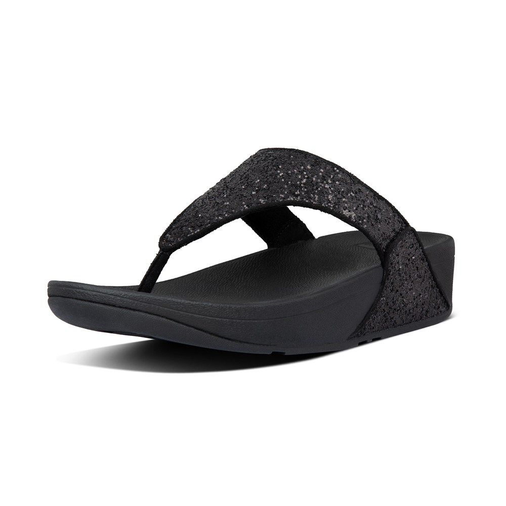 Fitflop Womens Sandals - Lulu Glitter Toe-post - Black - 348-ZQJUMW